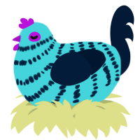 A aqua and tumblr chicken with a bar pattern