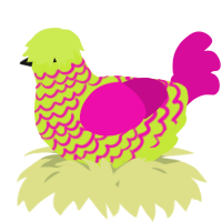 A lime and fuchsia chicken with a lace pattern