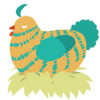 A honey and turquoise chicken with a bar pattern