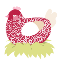 A crimson and cream chicken with a double-lace pattern