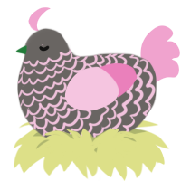 A grey and pink chicken with a lace pattern