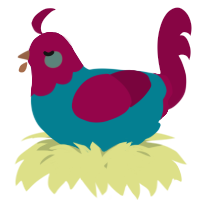 A sea and maroon chicken with a head pattern