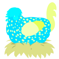 A cerulean and apple chicken with a speckle pattern
