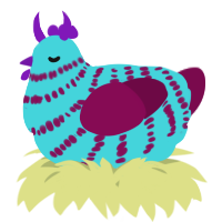 A aqua and wine chicken with a bar pattern