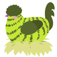 A lime and olive chicken with a bar pattern