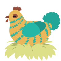 A honey and turquoise chicken with a bar pattern