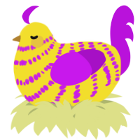 A yellow and amethyst chicken with a bar pattern