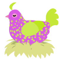 A orchid and lime chicken with a speckle pattern