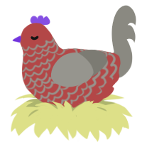 barn, a red and ash chicken with a lace pattern