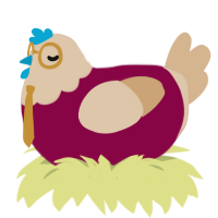 A maroon and beige chicken with a head pattern