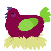 A maroon and grass chicken