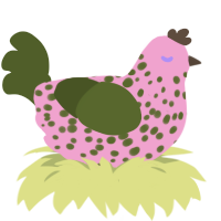 pHen, a pink and olive chicken with a speckle pattern