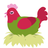 A chartreuse and crimson chicken with a head pattern