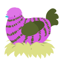 A orchid and olive chicken with a bar pattern