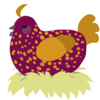 Excelsior, a wine and ochre chicken with a speckle pattern