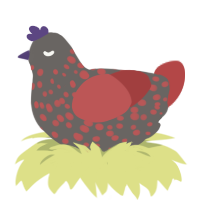 A grey and red chicken with a speckle pattern