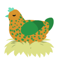 A orange and viridian chicken with a speckle pattern