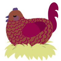 A russet and maroon chicken with a lace pattern