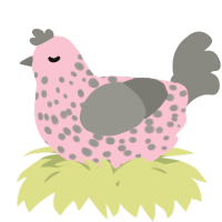A rose and ash chicken with a speckle pattern