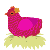 A crimson and fuchsia chicken with a lace pattern