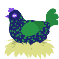 A navy and viridian chicken with a speckle pattern