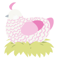 A white and pink chicken with a lace pattern