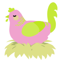 A pink and lime chicken with a neck-band pattern