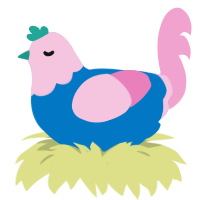 Cotton Candy, a sapphire and pink chicken with a head pattern