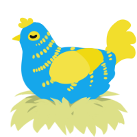 A sky and yellow chicken with a half-bar pattern