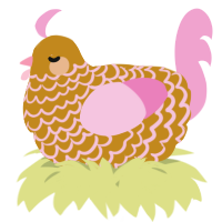 A ochre and pink chicken with a lace pattern
