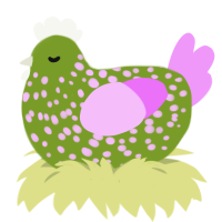 Expired Yogurt, a chartreuse and lavender chicken with a speckle pattern