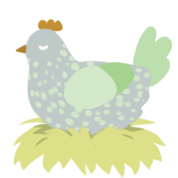 A silver and gluppy chicken with a speckle pattern