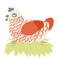A cream and vermilion chicken with a lace pattern