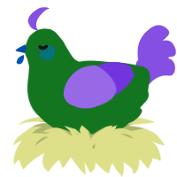 A leaf and blurple chicken