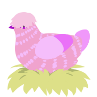 Blossom, a pink and lavender chicken with a bar pattern