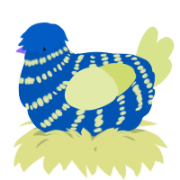 A ultramarine and lemon chicken with a bar pattern