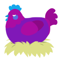 bi bi bi, a violet and plum chicken with a head pattern