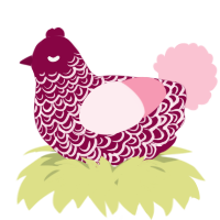 A maroon and rose chicken with a double-lace pattern