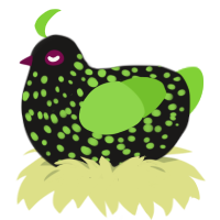 Toxic, a sable and grass chicken with a speckle pattern