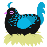 A black and cerulean chicken with a half-lace pattern