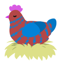 A red and sapphire chicken with a bar pattern
