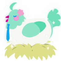 A white and mint chicken with a head pattern