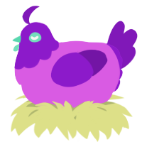 A orchid and violet chicken with a head pattern