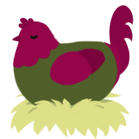 Ebba, a olive and maroon chicken with a head pattern
