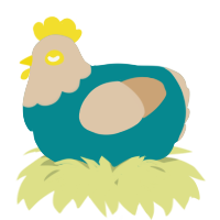 A teal and beige chicken with a head pattern