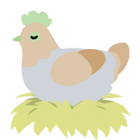 Olive, a mist and beige chicken with a head pattern