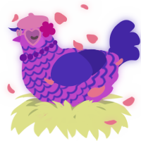 A orchid and indigo chicken with a lace pattern