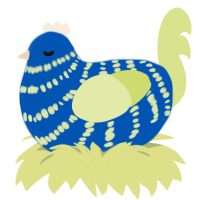 A ultramarine and lemon chicken with a bar pattern