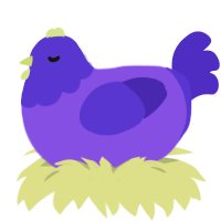 Blueberry, a blurple and indigo chicken with a head pattern