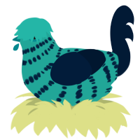 Vand, a turquoise and tumblr chicken with a bar pattern